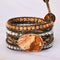 Pulsera de Cuero con Piedra de Imagen Natural y 5 Anillos Enrollados