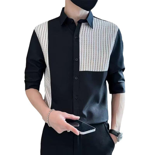 Camisa Casual Slim Fit con Parches y Rayas para Hombre - Image 5