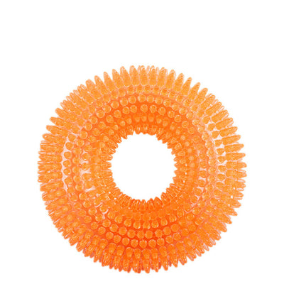 Translucent blue spiky donut-shaped pet toy made of TPR, designed to be bite-resistant and produce sound. - Image 19