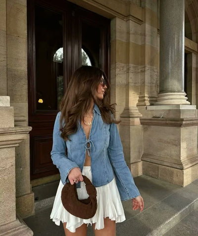 Camisa Denim Anudada Estilo Europeo y Americano para Chicas Modernas - Image 18