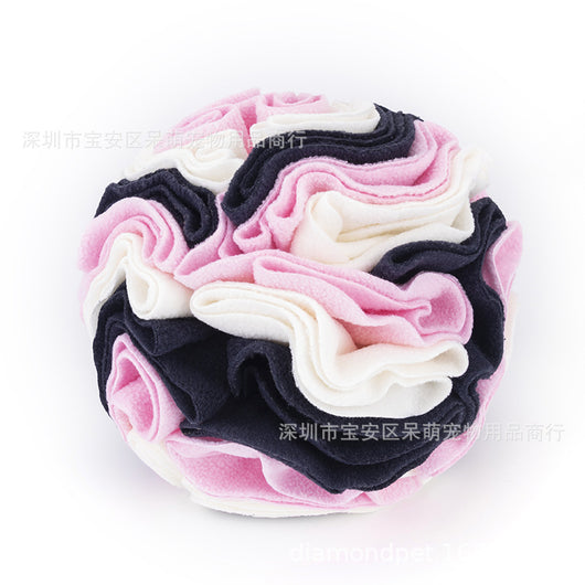 Pet sniffing pad in a ball shape, made of soft polar fleece in shades of pink, purple, and white, for dogs. - Image 18