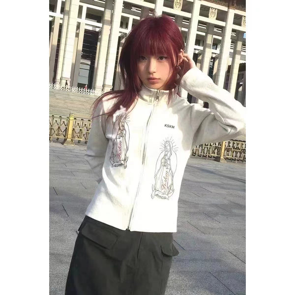 Suéter Blanco con Cuello Mao Estampado para Mujer - Image 3