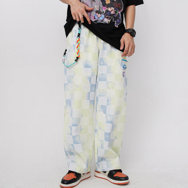 Pantalones Casuales a Cuadros con Degradado Holgados y Rectos para Hombre y Mujer