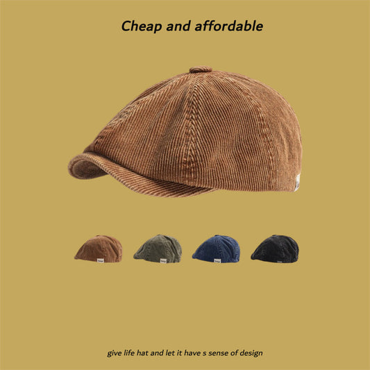 Gorra de Ocho Paneles Pana Hombre Estilo Retro Literario Japonés