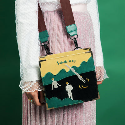 Bolso Vintage de Lona y Terciopelo con Bordados - Mensajero Elegante para Mujer