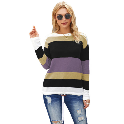 Suéter Mujer Otoño Invierno Rayas Contraste Cuello Redondo - Image 11