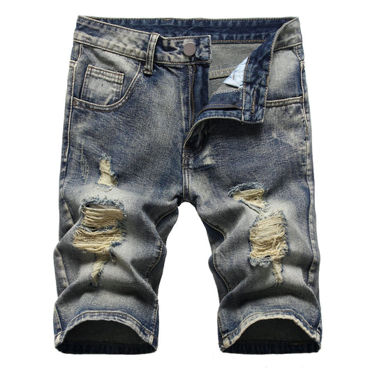 Shorts de Mezclilla Rotos Estilo Europeo y Americano para Hombre - Image 4