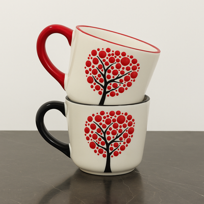 Juego de 2 Tazas de Cerámica Artesanal con Diseño de Árbol y Corazón en Relieve - Image 3