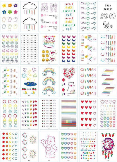 Set of 30 temporary tattoo stickers featuring pink and purple butterflies, flowers, bunnies, and moon designs. - Image 21