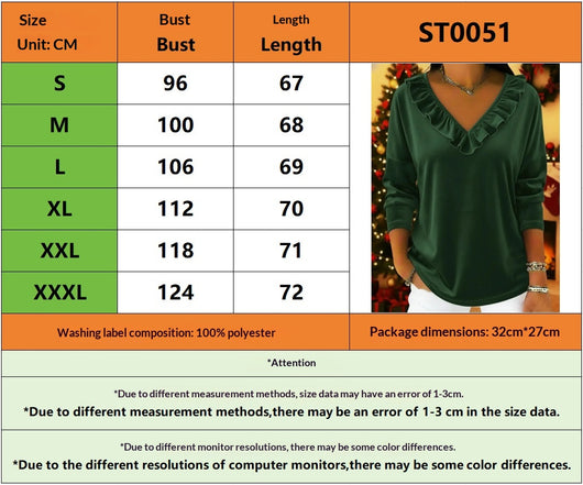 Blusa Elegante de Manga Larga con Cuello en V Fruncido - Image 12