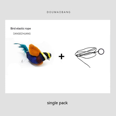 Red plush bird cat toy on a long steel wire stick with an elastic rope, designed for interactive pet play. - Image 6