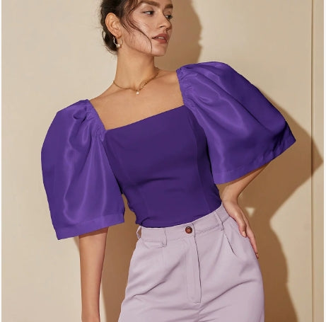 Blusa Elegante Retro con Cuello Cuadrado y Mangas Farol - Image 16