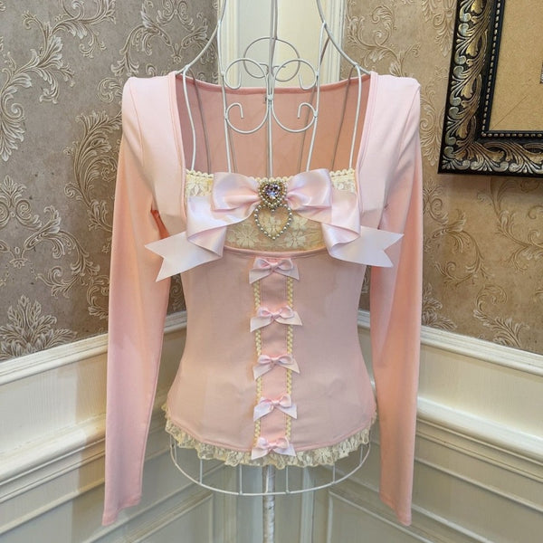Blusa Corta Elegante con Moño y Perla, Efecto Reductor - Image 6