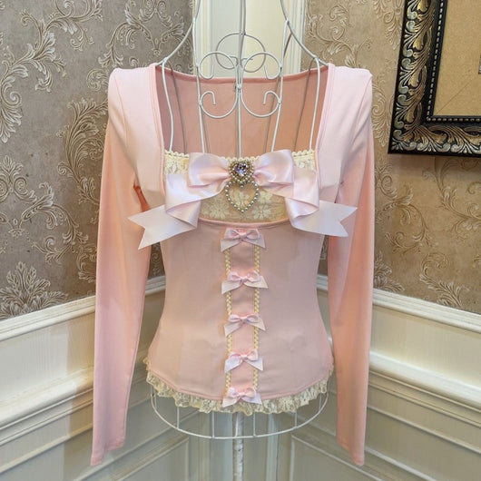 Blusa Corta Elegante con Moño y Perla, Efecto Reductor - Image 6