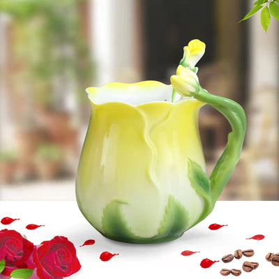 Taza de Cerámica Floral para Café y Té con Diseño Rosa - Image 7