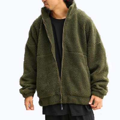 Cardigan de Terciopelo de Cordero Liso con Cuello Mao para Hombre - Image 2