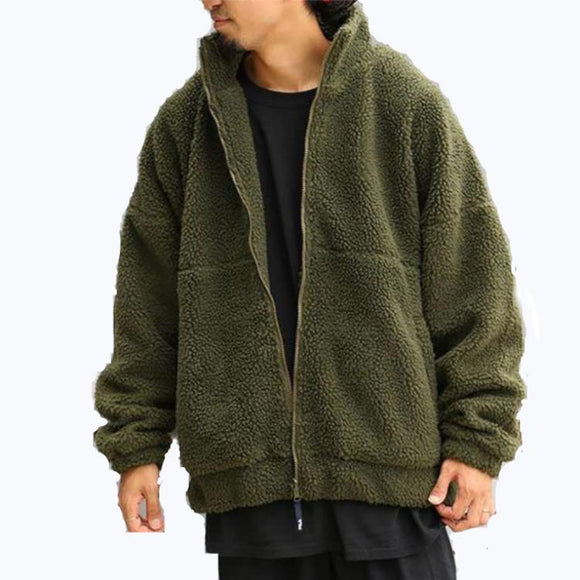Cardigã Masculino Liso de Veludo de Cordeiro com Gola Padre