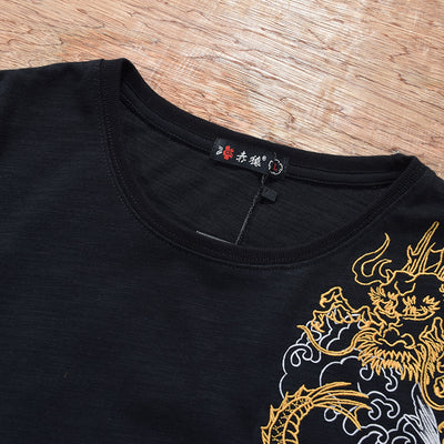Camiseta Manga Corta Dragon Bordado Estilo Ukiyo-e - Image 12