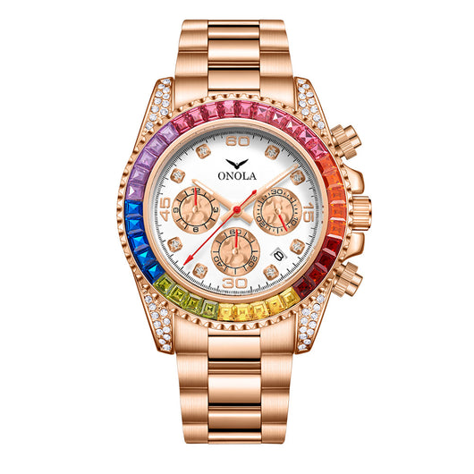 Reloj Ejecutivo Resistente al Agua con Banda de Acero Inoxidable y Arcoíris - Image 9