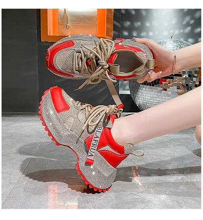 Tenis Deportivos Brillantes con Lentejuelas, Diseño Plateado y Rojo con Cristales - Image 48