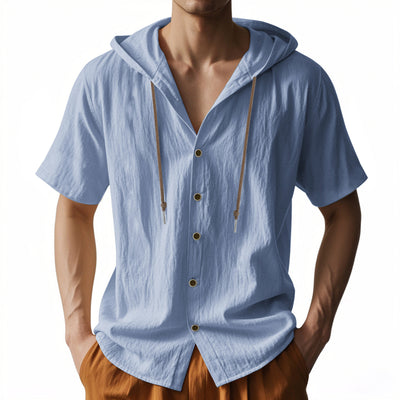 Camisa Suelta con Capucha y Manga Corta para Hombre - Image 5