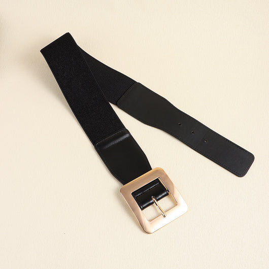 Cinturón Elástico Retro para Mujer con Hebilla Cuadrada Metálica Negro - Image 8