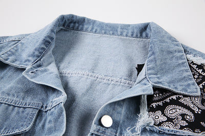 Chaqueta Denim Vintage con Estampado Patchwork para Mujer - Image 4