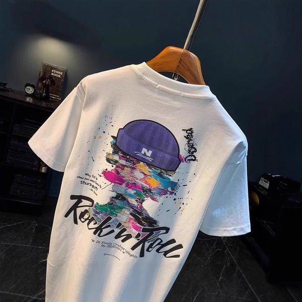 Camiseta Suelta Estampada Casual Versátil para Hombre