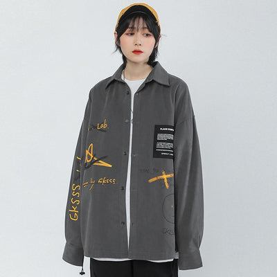 Camisa Casual Suelta con Estampado Graffiti - Ropa de Trabajo Versátil