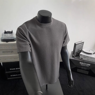 Playera Tejida de Manga Corta a Rayas Negras para Hombre - Image 3