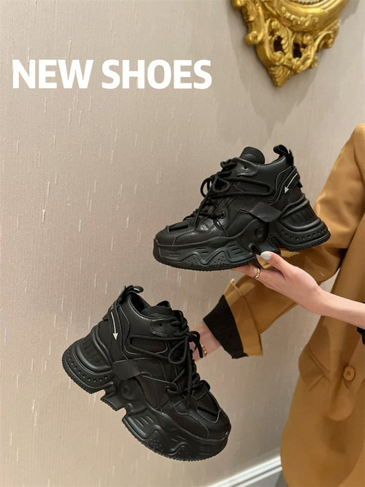 Zapatos Deportivos Casuales para Mujer con Cordones de Cuero y Suela Gruesa Acolchada - Image 14