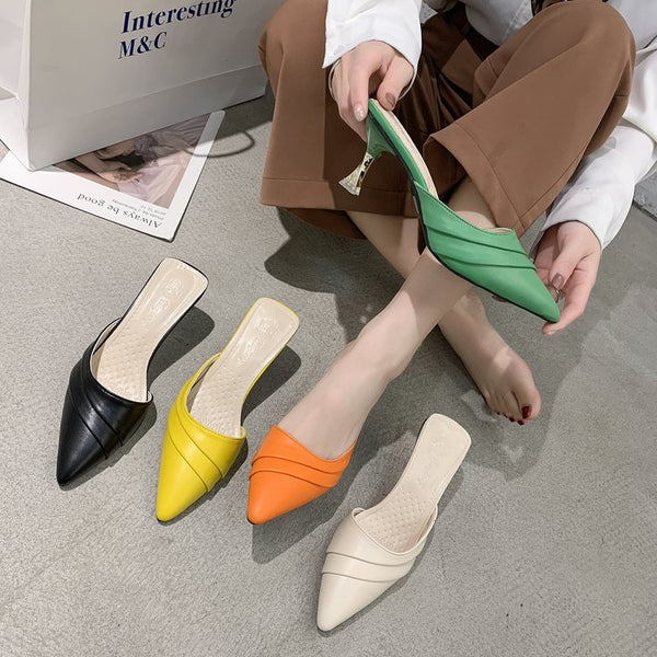 Pantuflas Tipo Baotou de Punta Afilada Estilo Coreano para Mujer