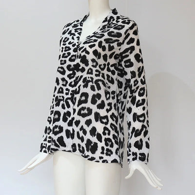 Blusa Vintage Leopardo Manga Larga Cuello Solapa Oficina Talla Grande - Image 20