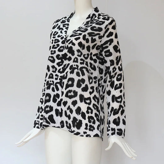 Blusa Vintage Leopardo Manga Larga Cuello Solapa Oficina Talla Grande - Image 20