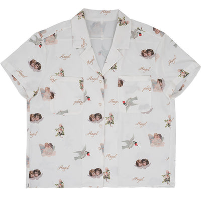 Blusa Retro Escote V Manga Corta en Gasa - Image 9