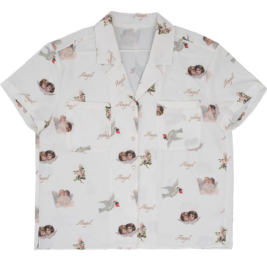 Blusa Retro Escote V Manga Corta en Gasa - Image 9