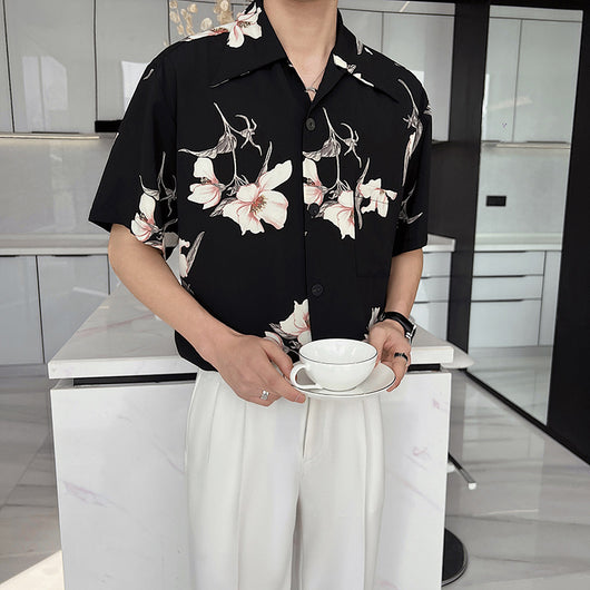 Camisa Floral Ligera con Drapeado para Hombre - Verano - Image 7