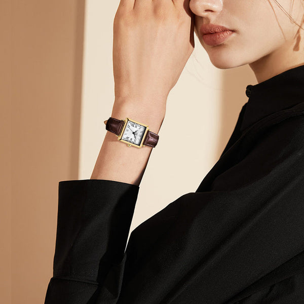 Reloj Elegante Cuadrado Retro para Mujer con Correa de Cuero