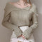Blusa de Punto Elegante Escote V Hombros Descubiertos Ajustada