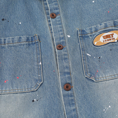 Camisa Denim Oversized con Bolsillos Bordados y Detalles Splash Ink - Image 4