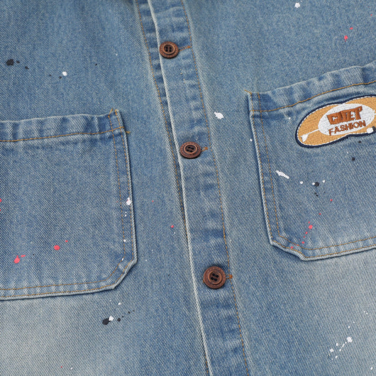 Camisa Denim Oversized con Bolsillos Bordados y Detalles Splash Ink - Image 4