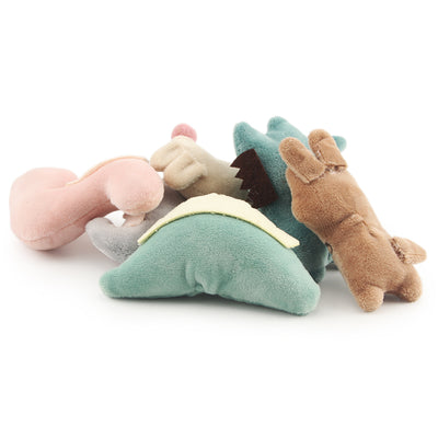 Set of 6 mini plush pet toys including a cat head, two dinosaurs, a strawberry, and two other animals. - Image 8