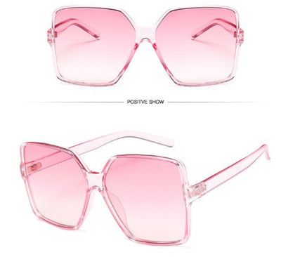 Oversized square sunglasses with a black and tortoiseshell frame and gradient purple lenses, shown from two angles. - Image 11