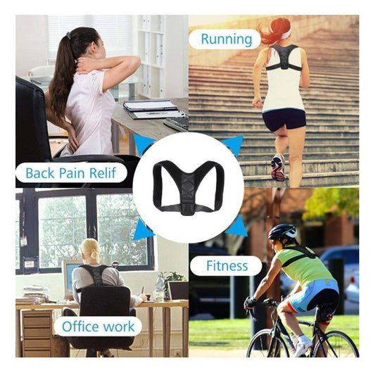 Black clavicle support correction belt worn on a person's back over a white t-shirt, designed for posture. - Image 5