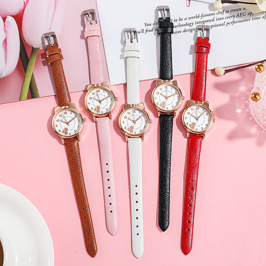 Reloj de Gato Kawaii Luminoso para Estudiantes - Diseño Viral con Correa de Malla