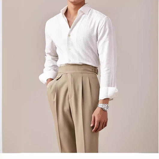 Camisa Blanca Italiana de Cuello Clásico para Hombre, Manga Larga - Image 3