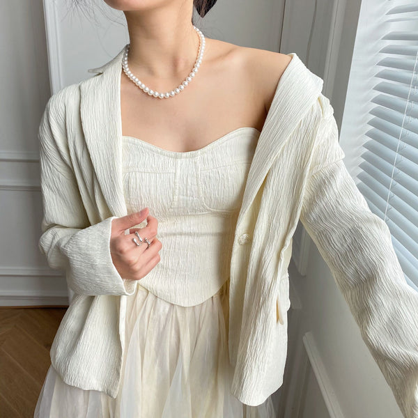 Conjunto de Dos Piezas: Top Tubo Texturizado con Blazer