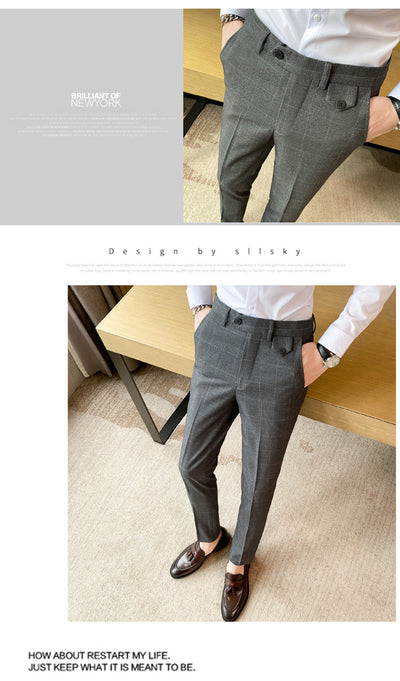 Pantalón de Vestir Slim Fit Cuadros Clásicos Británicos - Elegancia Coreana para Hombre - Image 18