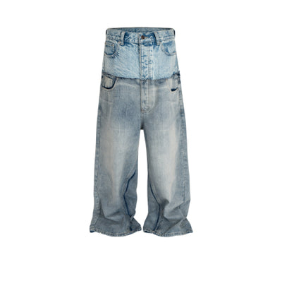 Pantalones Vaqueros Unisex Patchwork Doble Cintura con Detalles Desgarrados - Image 12