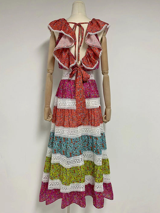 Conjunto Falda y Top Calado con Contraste de Colores - Image 7